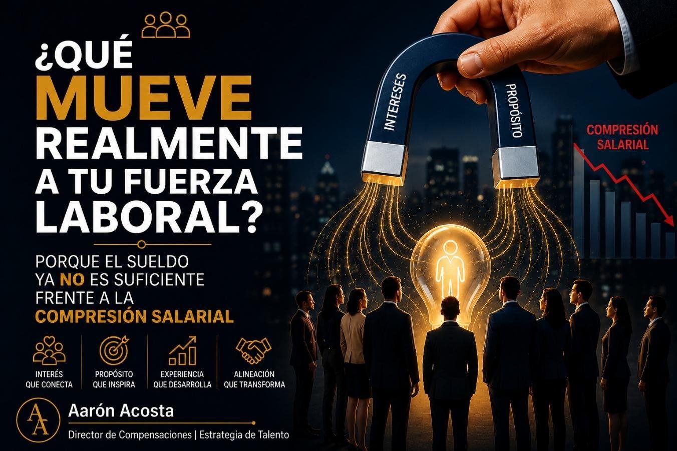 ¿Qué mueve realmente a tu fuerza laboral? Publicación de Aarón Acosta sobre compresión salarial, interés y propósito.